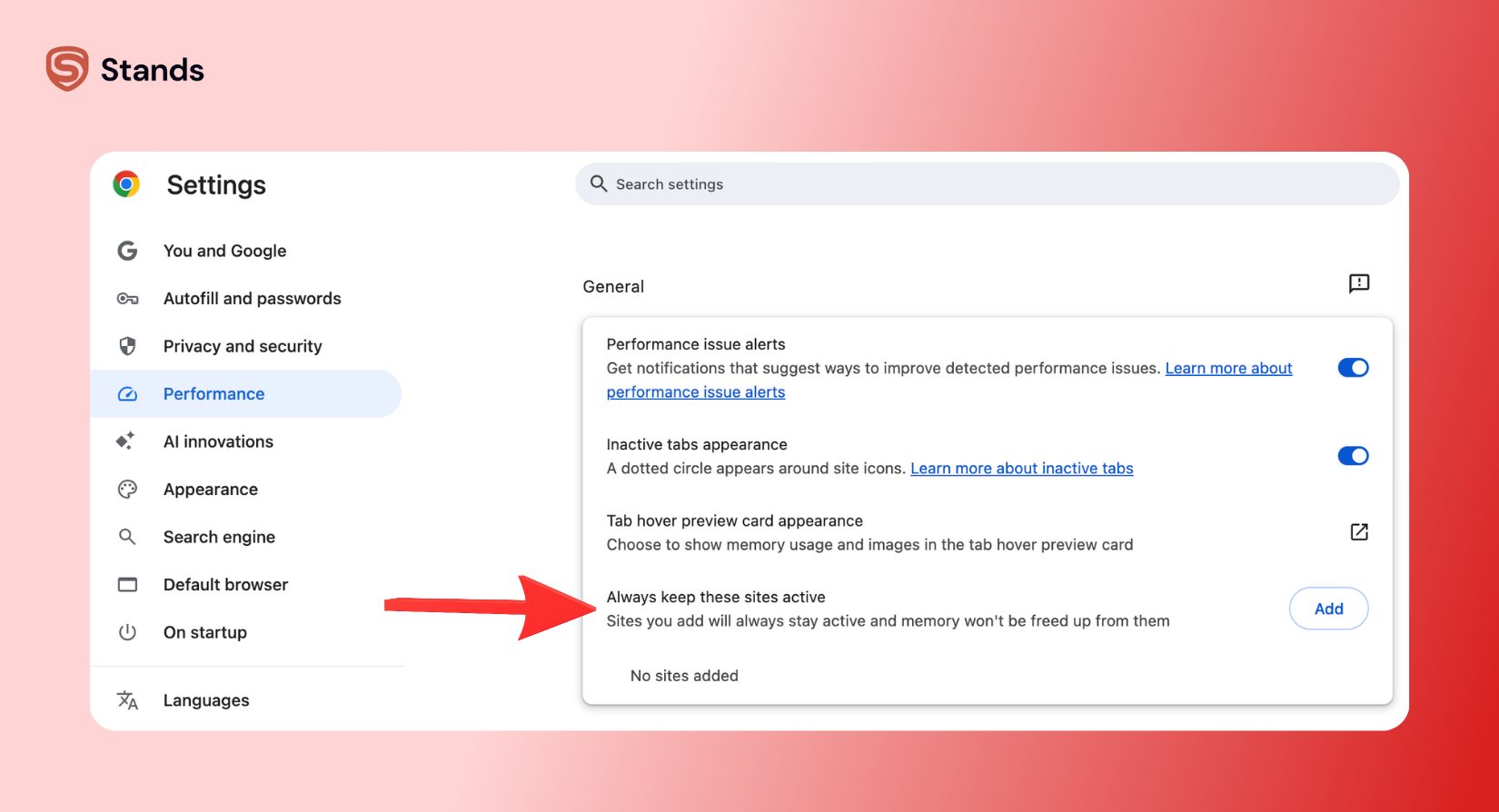 Adjust Chrome Memory Saver Settings