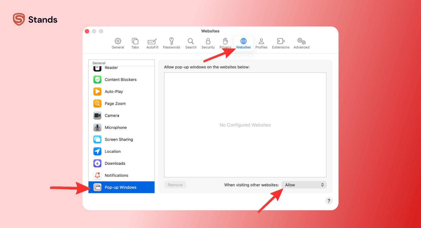 Allow Pop-ups for All Websites Safari.