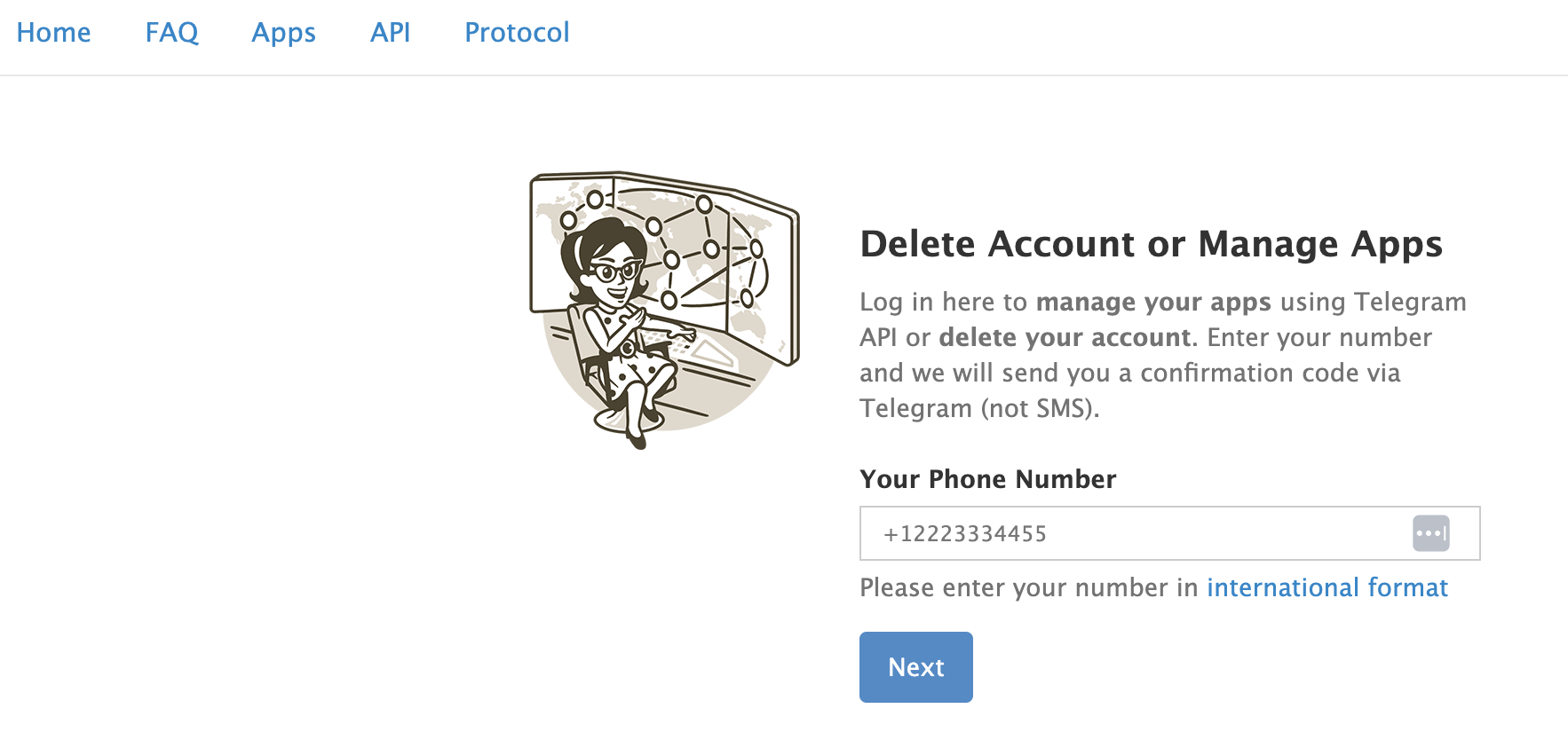 Telegram deactivation page