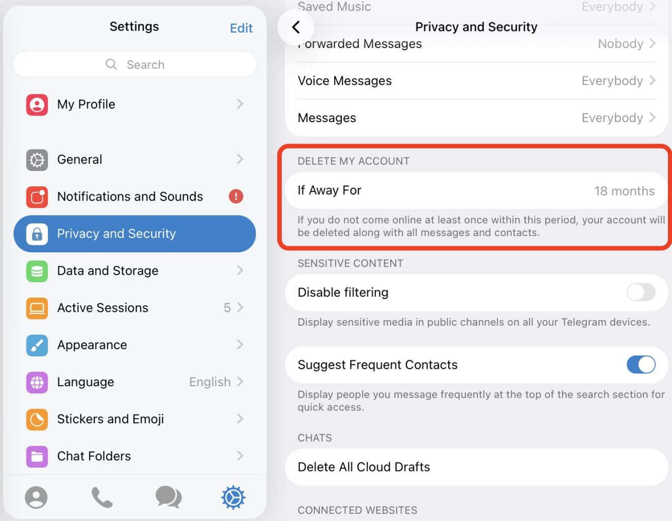 self-destruct timer telegram