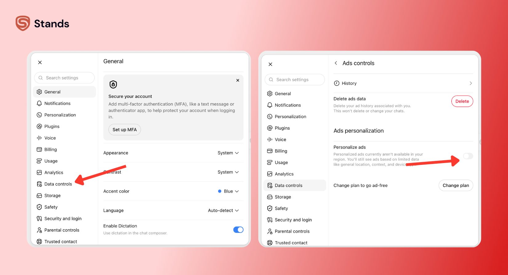 chatgpt ads settings