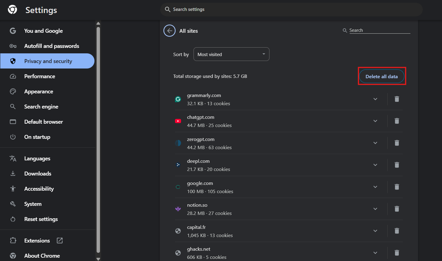 como excluir cookies no Google Chrome
