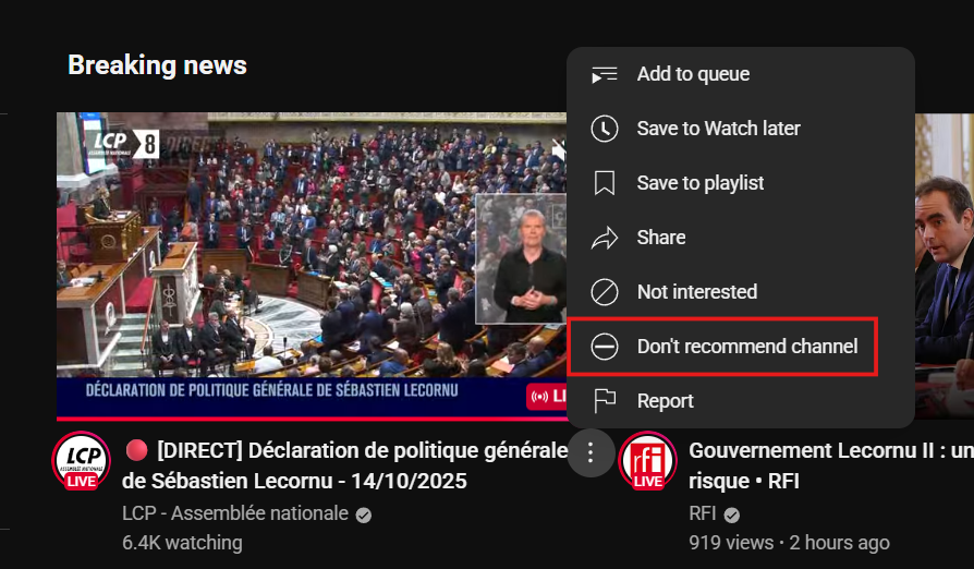 how to block a youtube channel