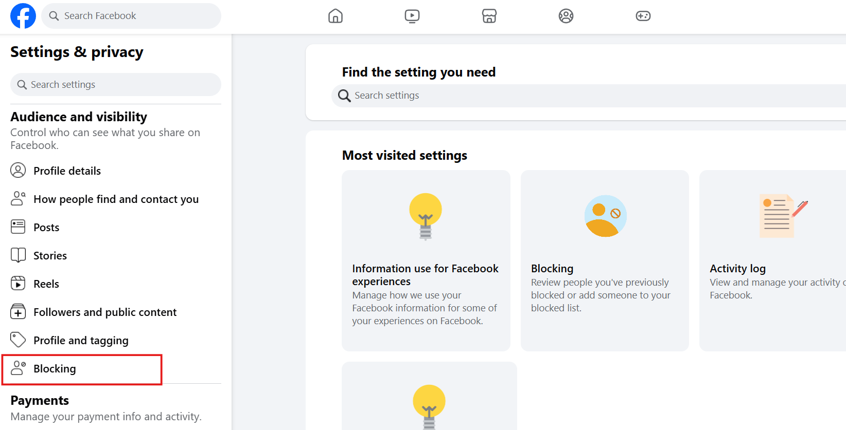 when you block someone on facebook what do they see?