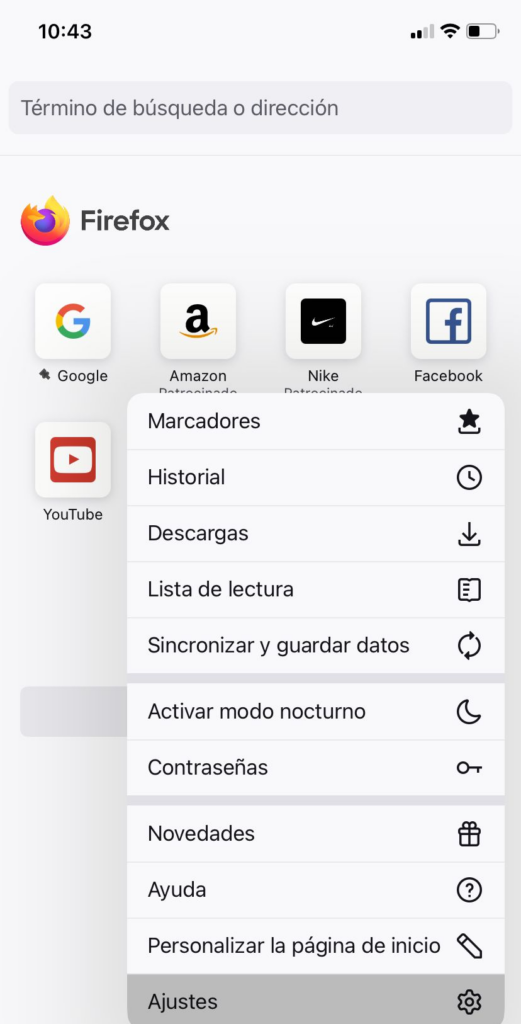 Protección de rastreo Firefox iOS